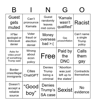 Debate Live Bingo Card