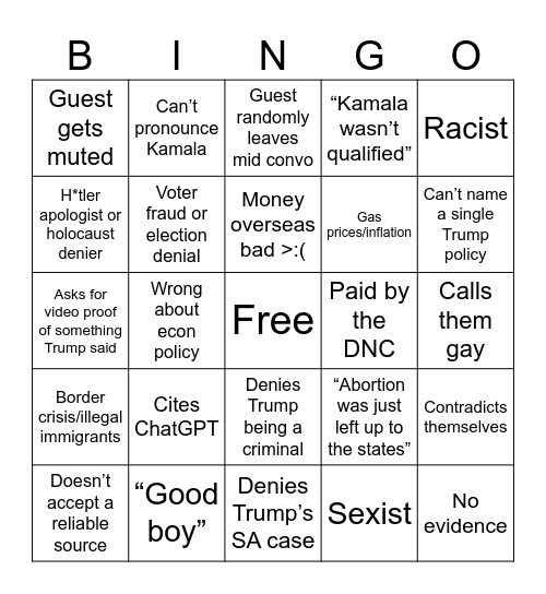 Debate Live Bingo Card