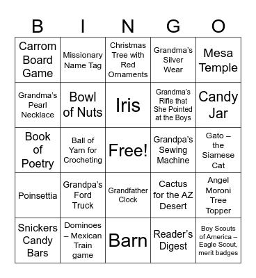 Jonesies Bingo Card