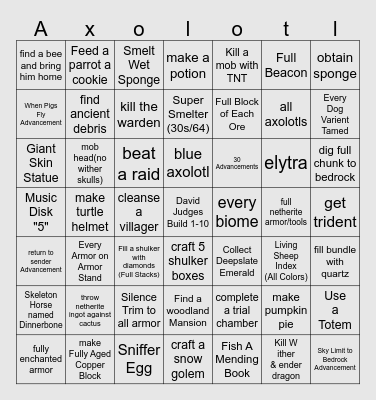 Minecraft Hard Bingo Card