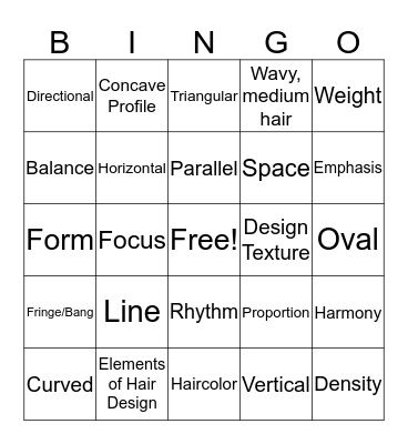 Principles of Hair Design Bingo Card