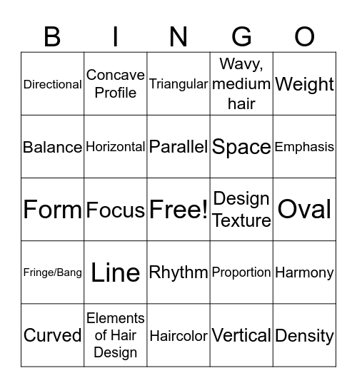 Principles of Hair Design Bingo Card