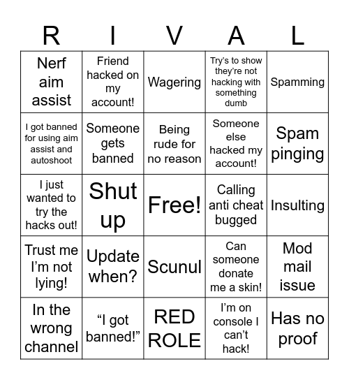 Rivals DC server Bingo Card