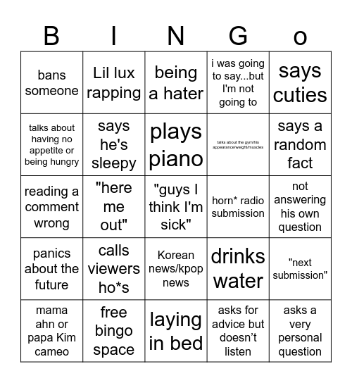 Hyo Stream Bingo Card