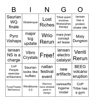 5.4 Livestream Bingo Card
