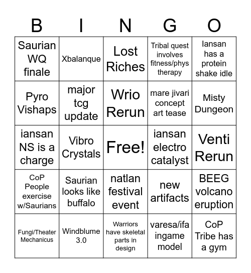 5.4 Livestream Bingo Card