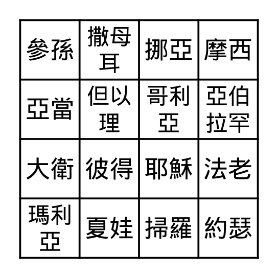 聖經人物 Bingo Card