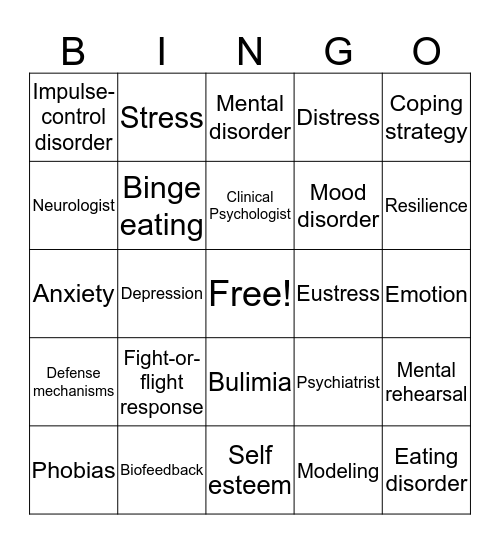 MENTAL AND EMOTIONAL HEALTH Bingo Card