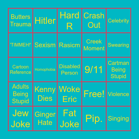 South Park Bingo Card