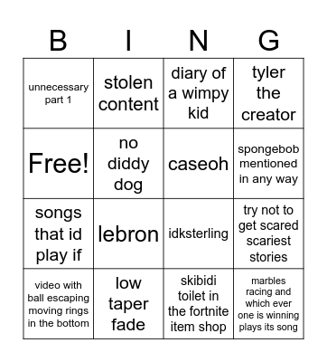 Untitled Bingo Card