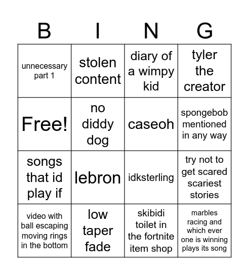 Untitled Bingo Card