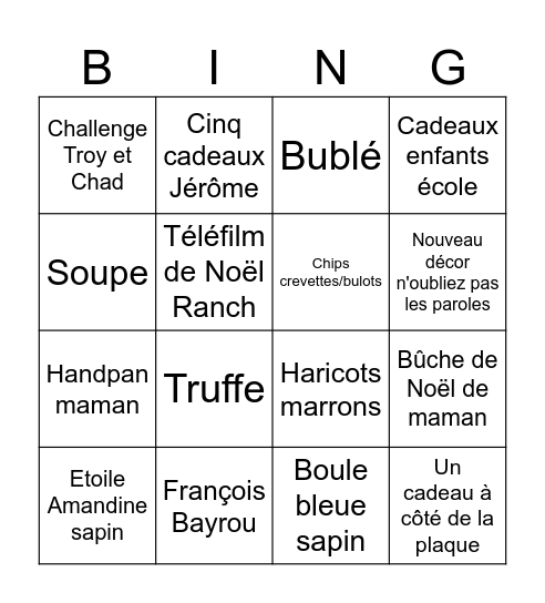 Noël 2024 Bingo Card
