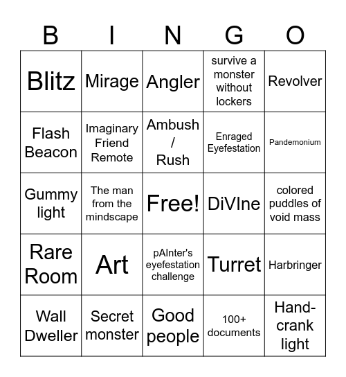 Pressure bingo Card