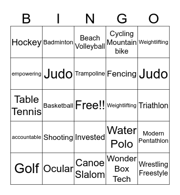 Summer Olympic 2016 Bingo Card