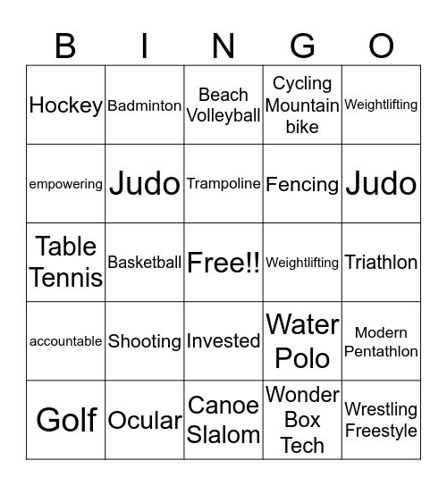 Summer Olympic 2016 Bingo Card