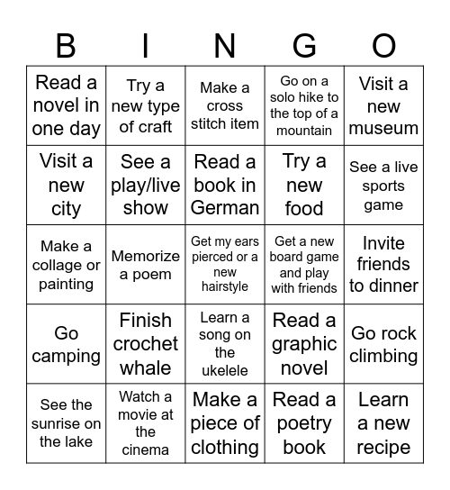 2025 Bingo Card