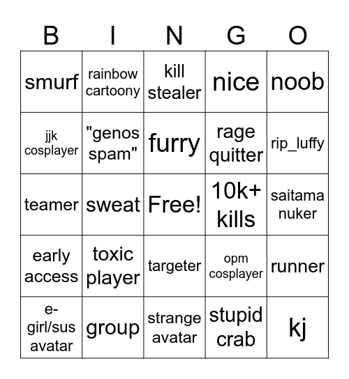 tsb Bingo Card