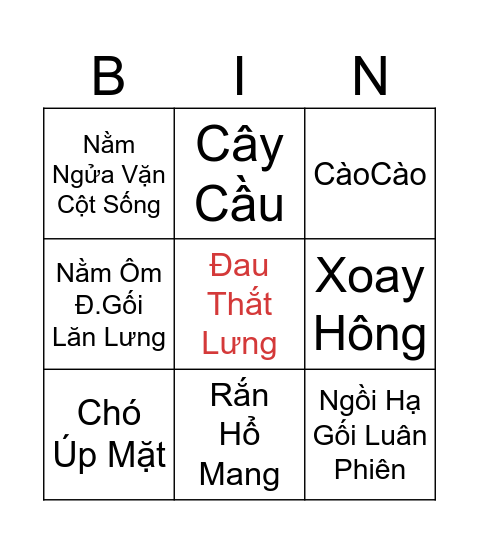 Spine Trị đau thắt lưng Bingo Card