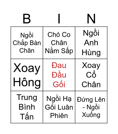 Spine Trị Đau Đầu Gối Bingo Card