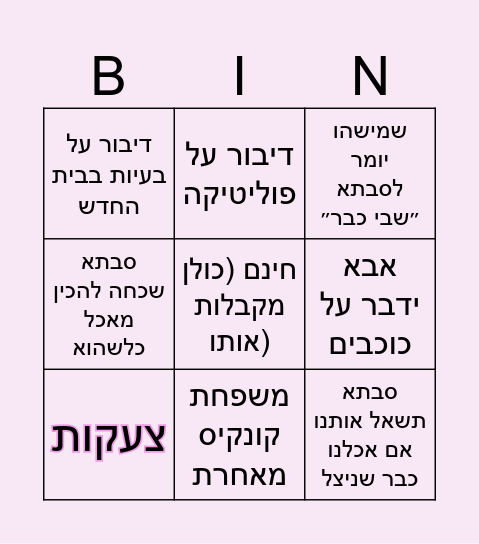 מה יקרה היום? Bingo Card
