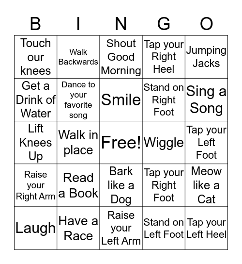 Kid's Fit Grandparents and Special Visitors Bingo Card