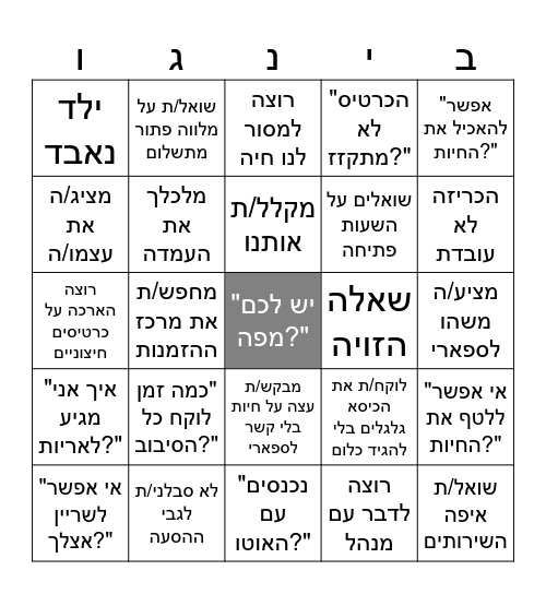 בינגו מודיעין ספארי Bingo Card