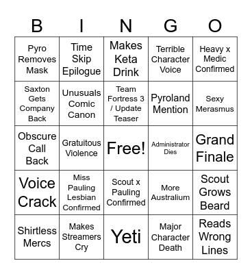 TF2 LAST COMIC BINGO Card