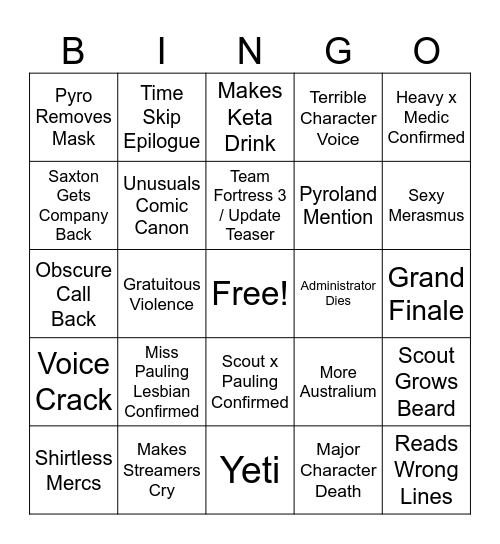 TF2 LAST COMIC BINGO Card