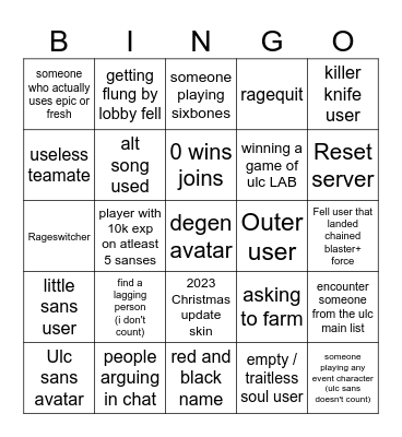 ULC BINGO Card