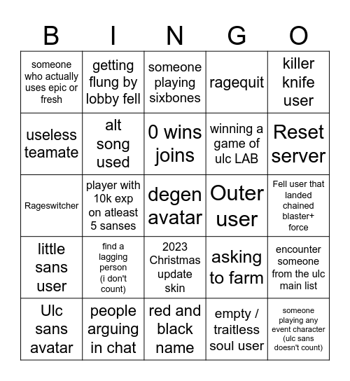 ULC BINGO Card