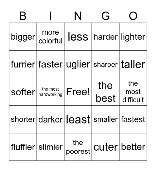 comparatives and superlatives Bingo Card