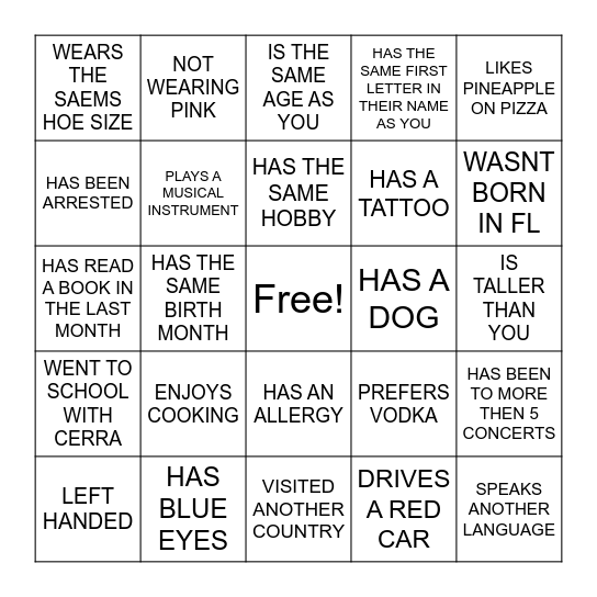 FIND THE GUEST BINGO Card