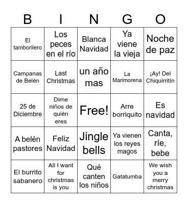 navidad Bingo Card