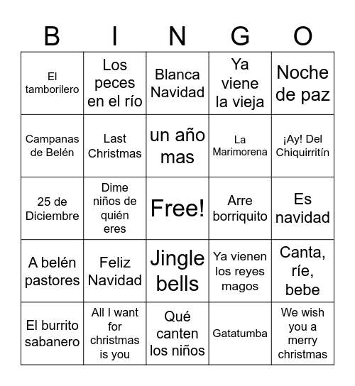 navidad Bingo Card