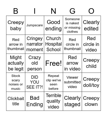 SCARY YOUTUBE VIDEO BINGO Card