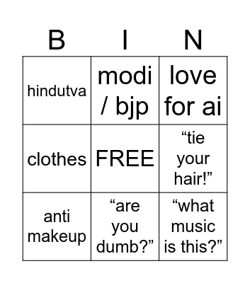 said by sid Bingo Card