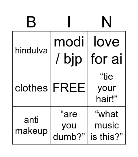 said by sid Bingo Card