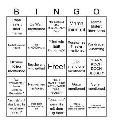 Weihnachts-Family-Shinanigans Bingo Card