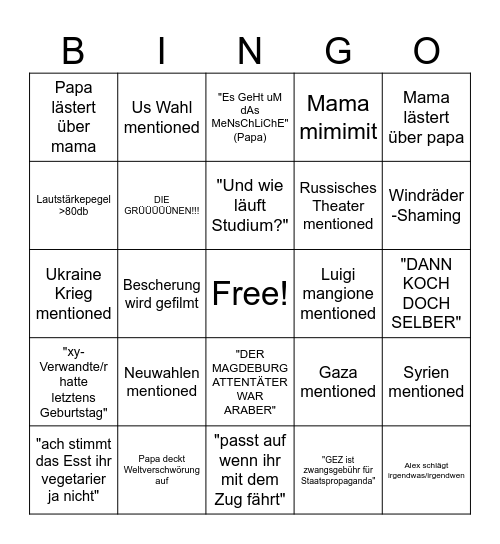 Weihnachts-Family-Shinanigans Bingo Card