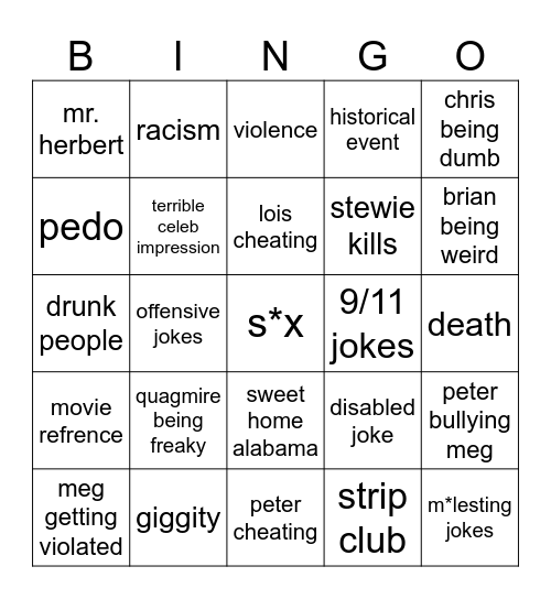 FAMILY GUY Bingo Card