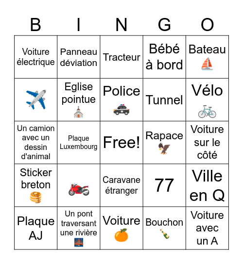 Azi Car Bingo Card