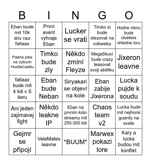 KoloSMP co se stane Bingo Card