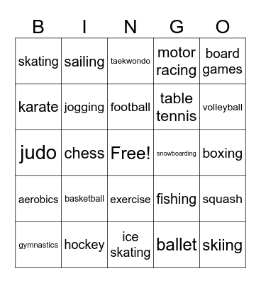 sports Bingo Card