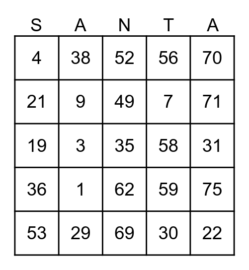 VIANT CHRISTMAS BINGO Card
