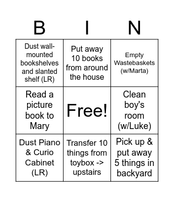 Adam Bingo Card
