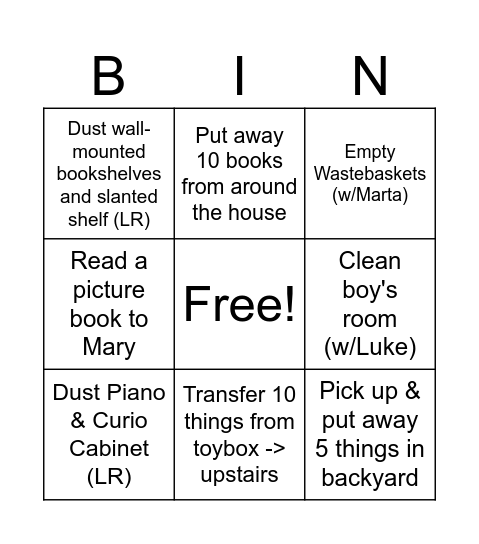 Adam Bingo Card