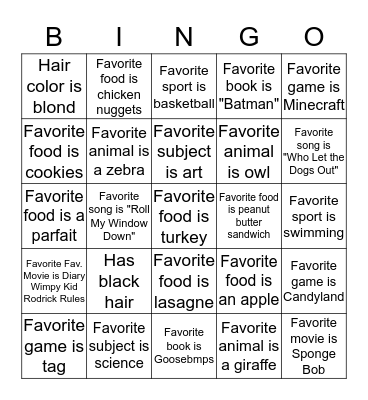 4th Grade Bingo Card