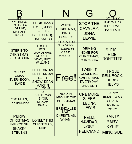 Crimbo Bingo Card