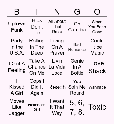 Pop Music Bingo Card