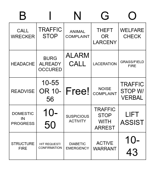 DISPATCH Bingo Card